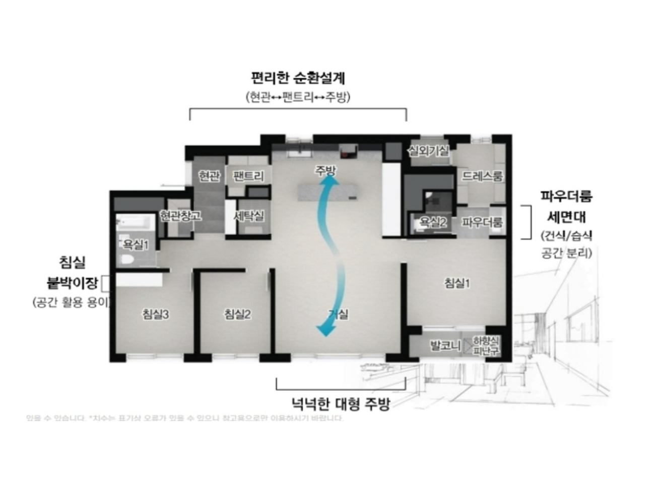 84㎡A 평면도, 4BAY 판상형 맞통풍